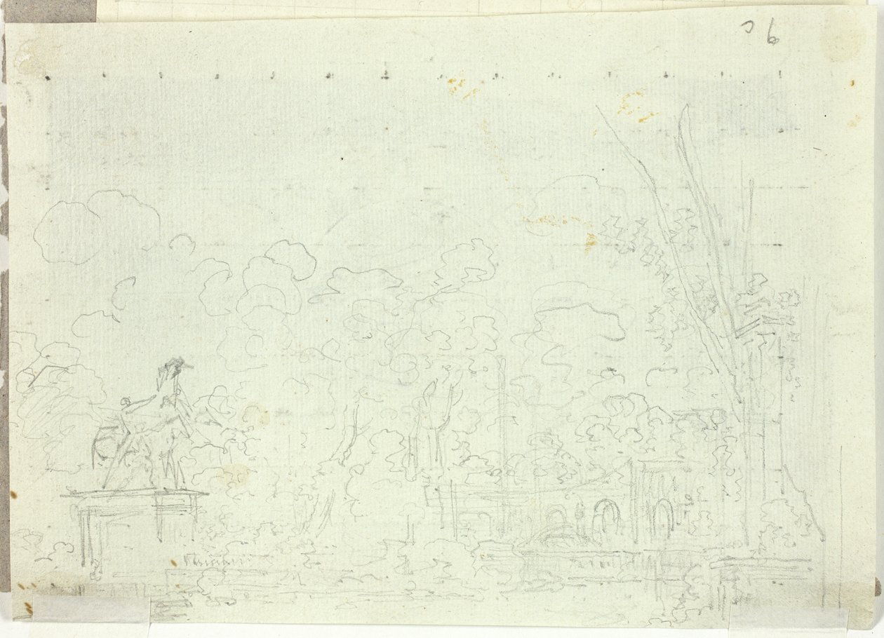 View of the Park at Versailles: Equestrian Statue Among Trees by Pierre Antoine Mongin