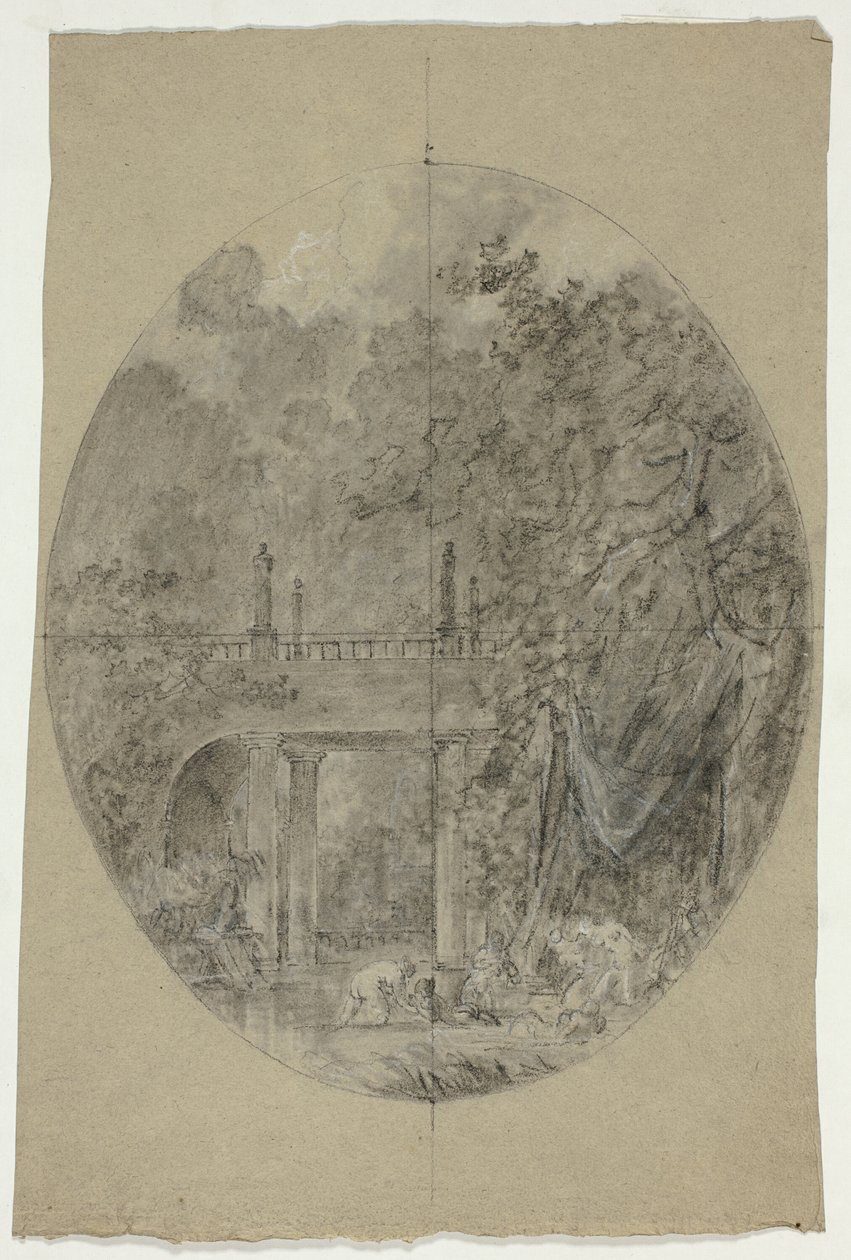 View of the Park at Versailles: Women Bathing Beneath a Bridge by Pierre Antoine Mongin
