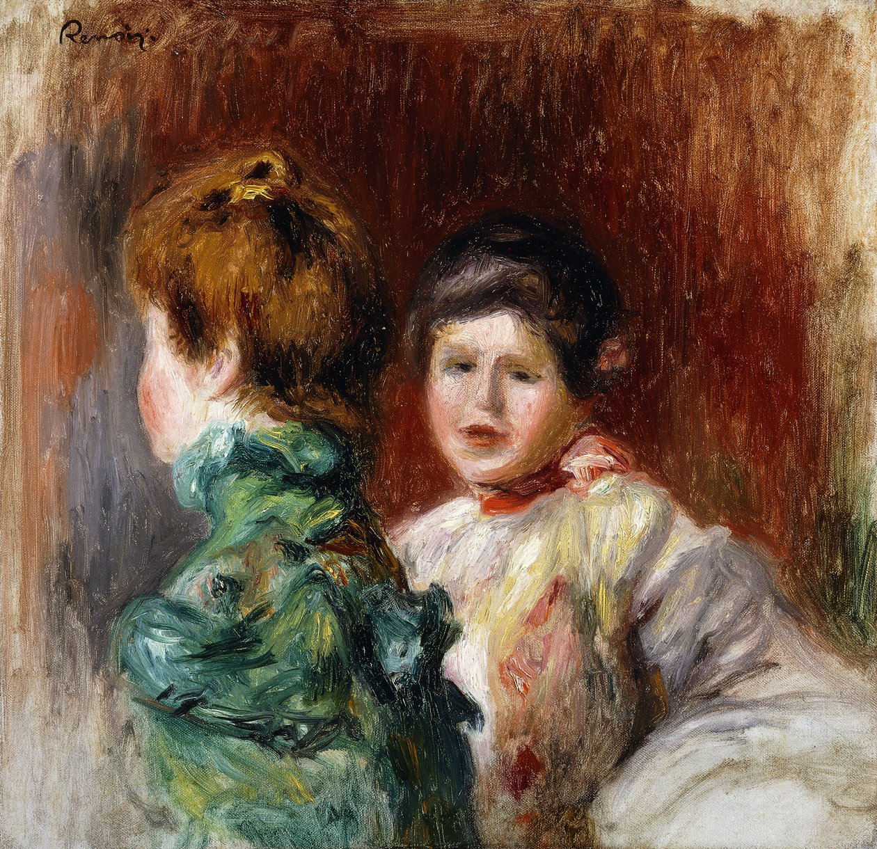 A Sketch of the Heads of Two Women by Pierre Auguste Renoir