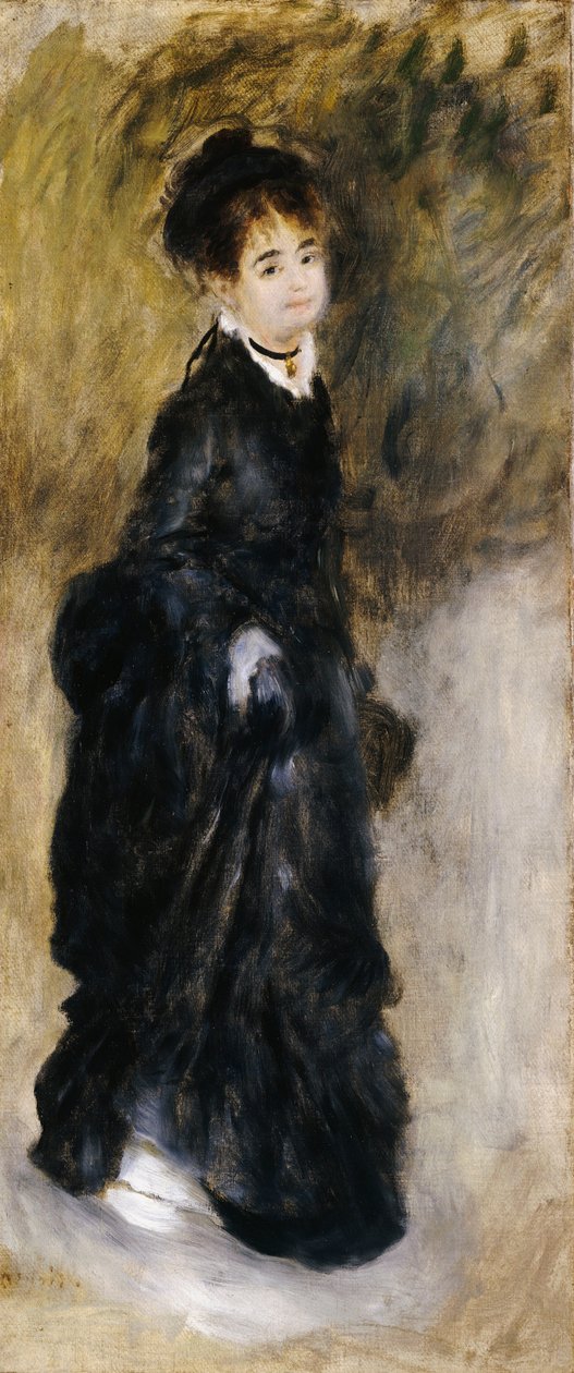 A Young Woman, Full Length, Holding Up Her Skirt by Pierre-Auguste Renoir