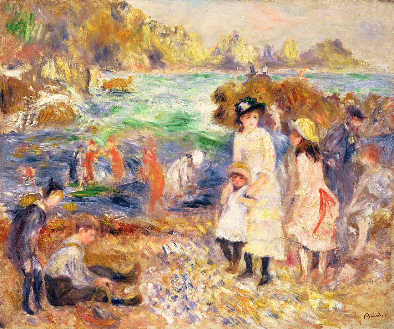 Beach Scene, Guernsey (Enfants au bord de la Mer a Guernsey) 1883 by Pierre Auguste Renoir