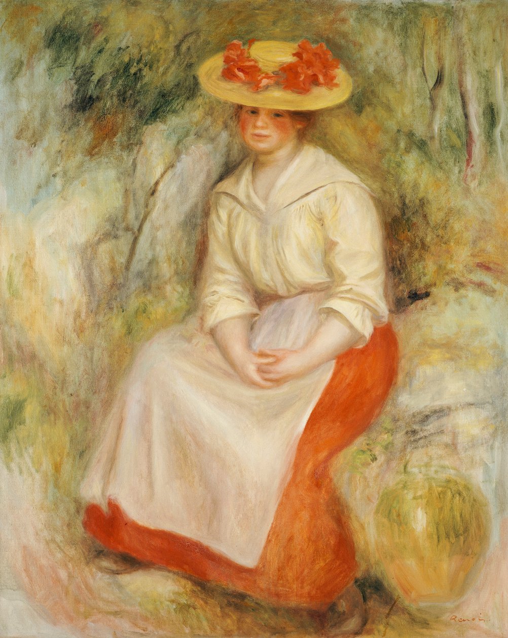 Gabrielle in a Straw Hat by Pierre Auguste Renoir