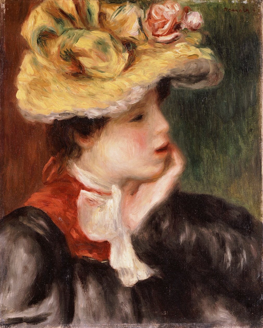 Head of a Girl with a Yellow Hat by Pierre Auguste Renoir