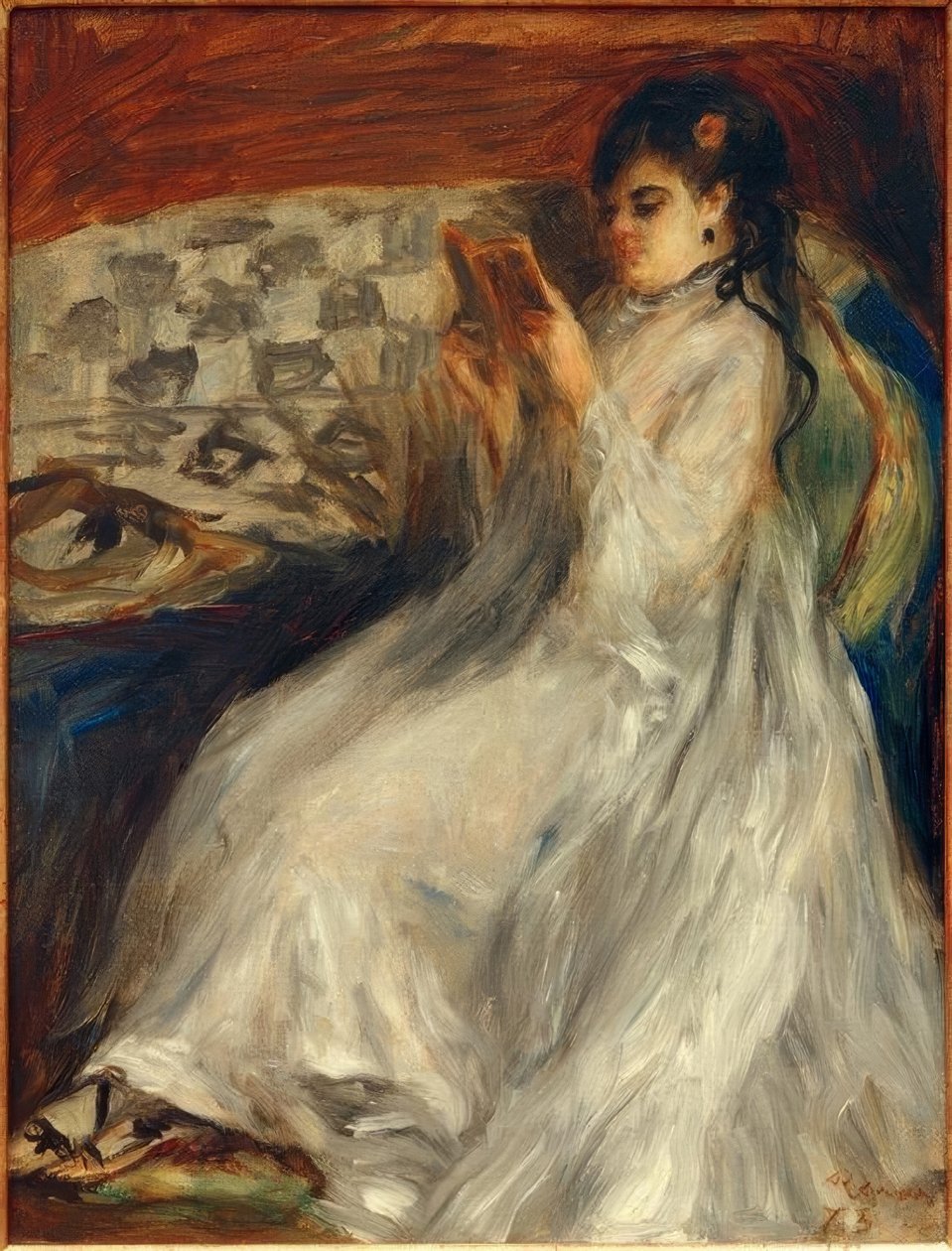 Junge lesende Frau in Weiß by Pierre Auguste Renoir