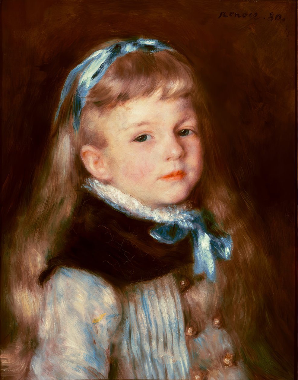 Mademoiselle Grimprel with Blue Ribbon by Pierre Auguste Renoir