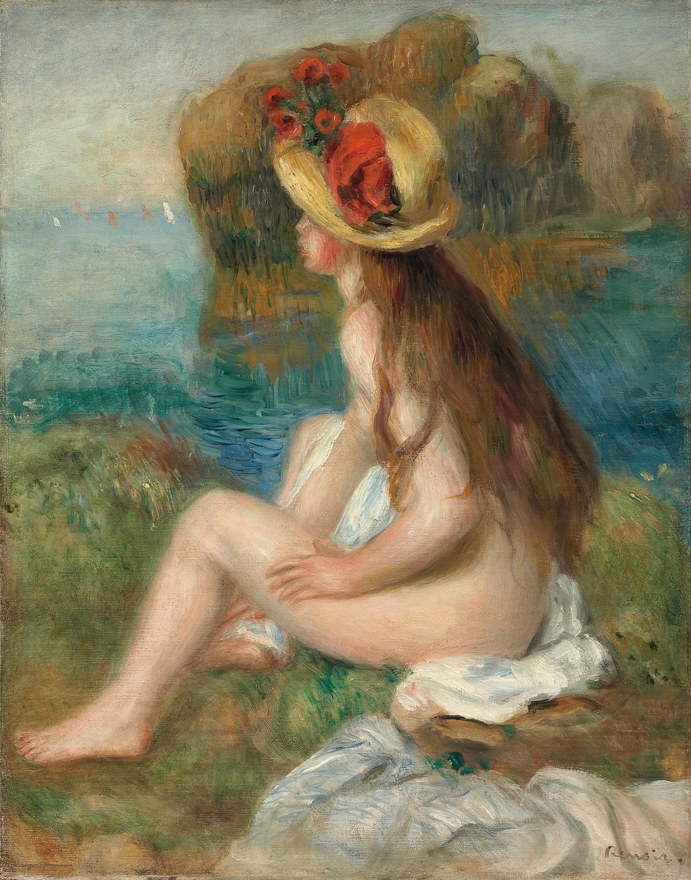 Nude with a Straw Hat Beside the Sea, 1892 by Pierre Auguste Renoir