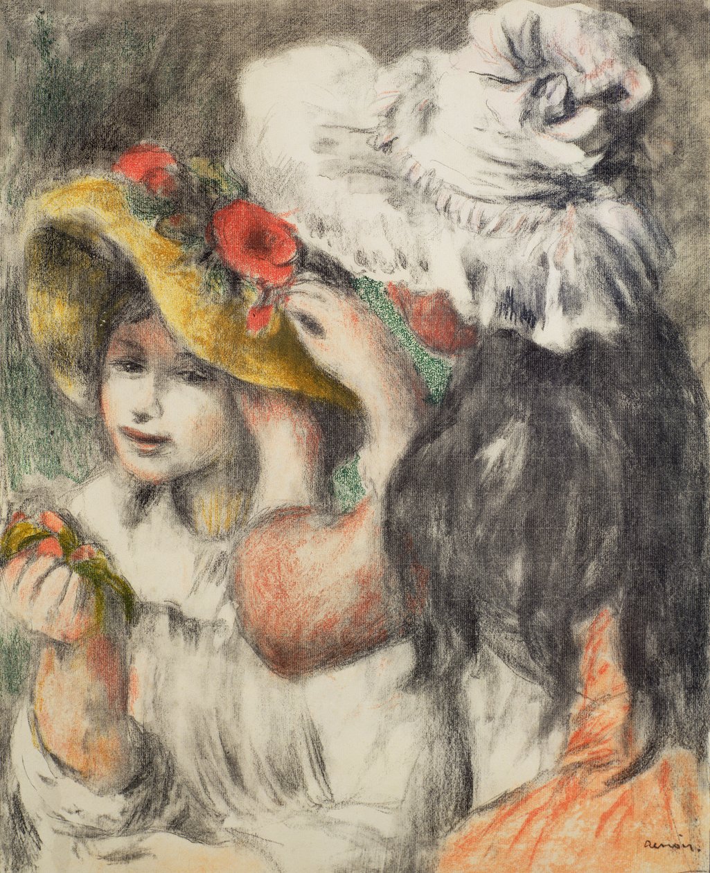 Pinning The Hat, 1898 by Pierre Auguste Renoir