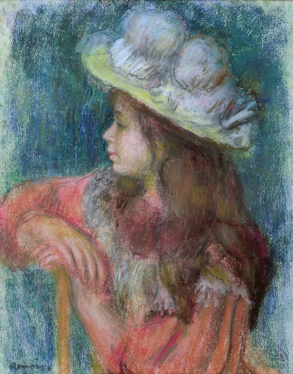 Seated Young Girl in a White Hat, 1884 by Pierre Auguste Renoir