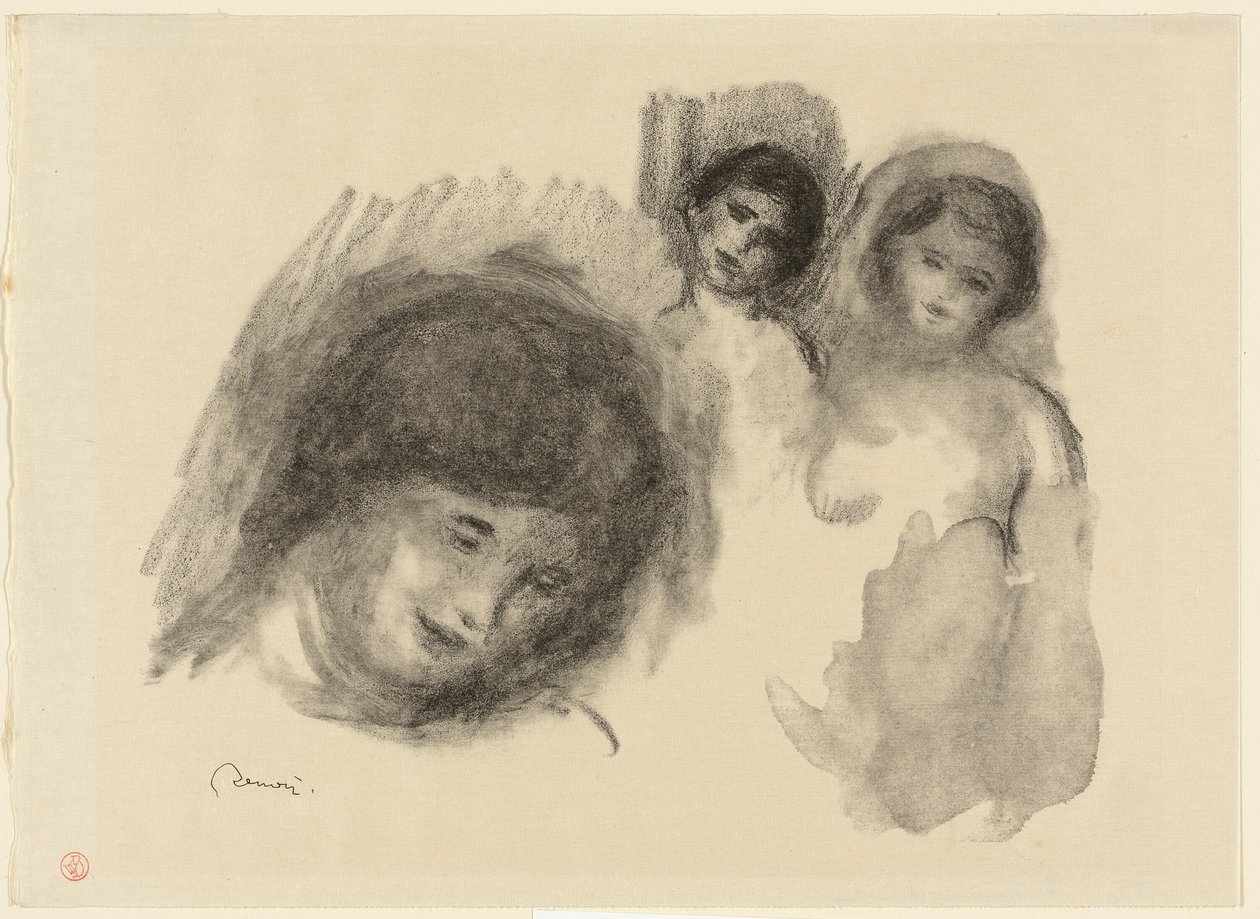 Stone with Three Sketches by Pierre Auguste Renoir