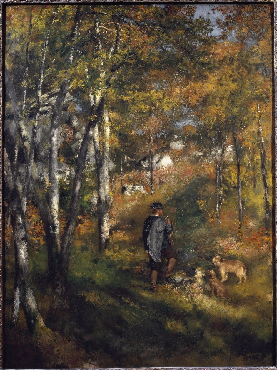 Jules Le Coeur with his dogs in the forest of Fontainebleau by Pierre Auguste Renoir