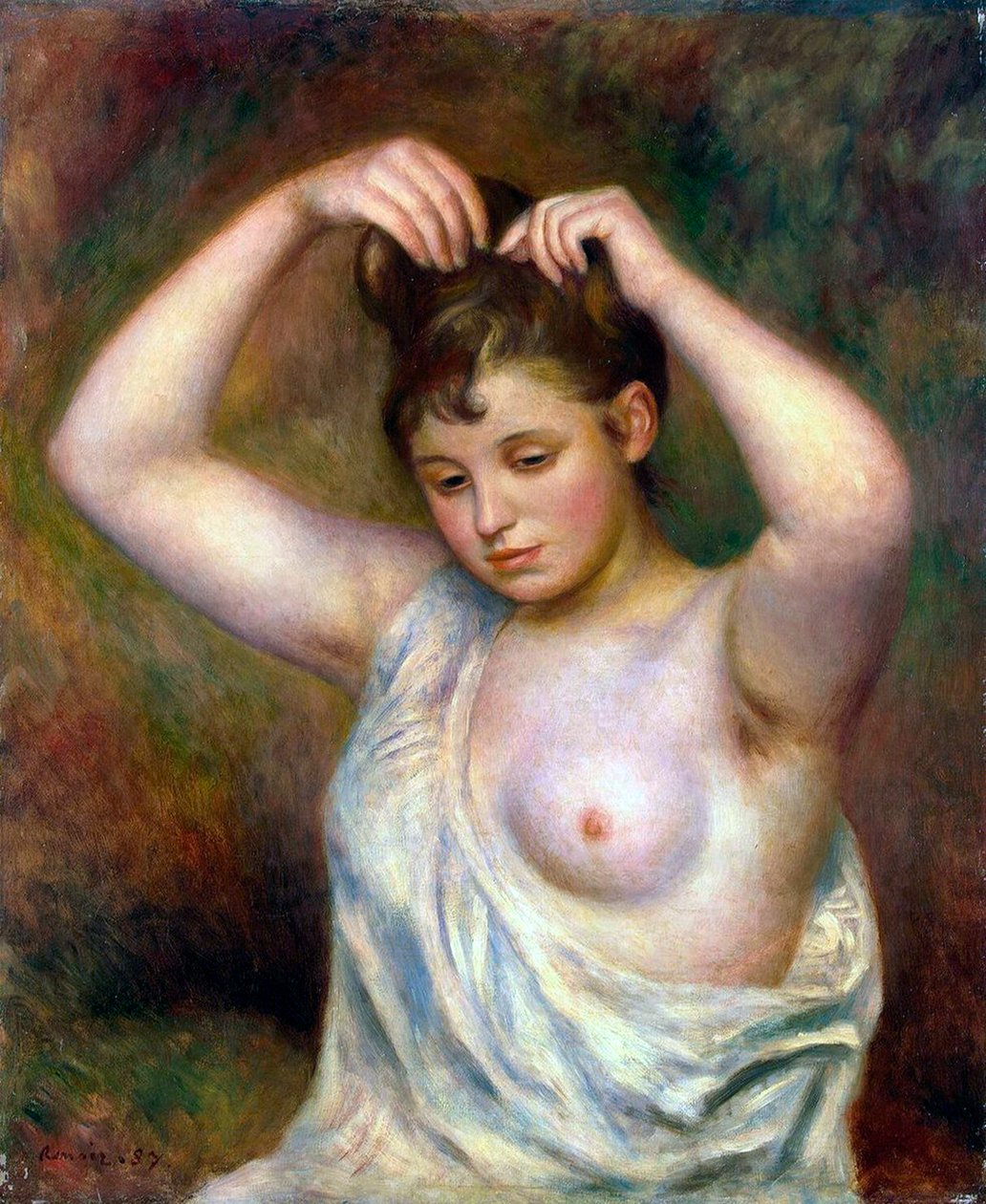 Woman Arranging her Hair by Pierre Auguste Renoir