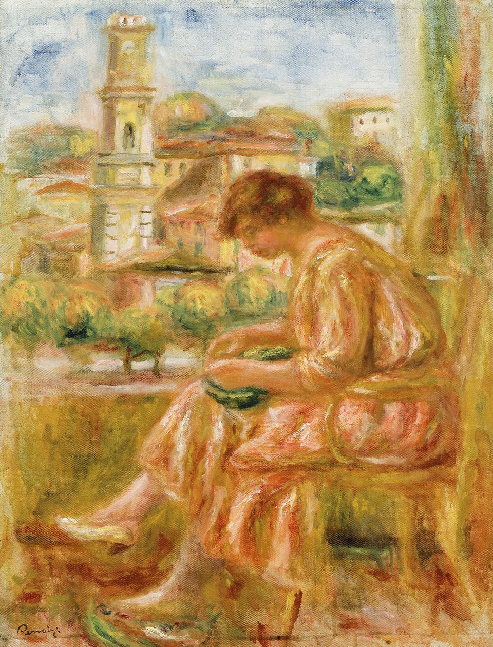 Woman at the Window with a View of Old Nice by Pierre-Auguste Renoir