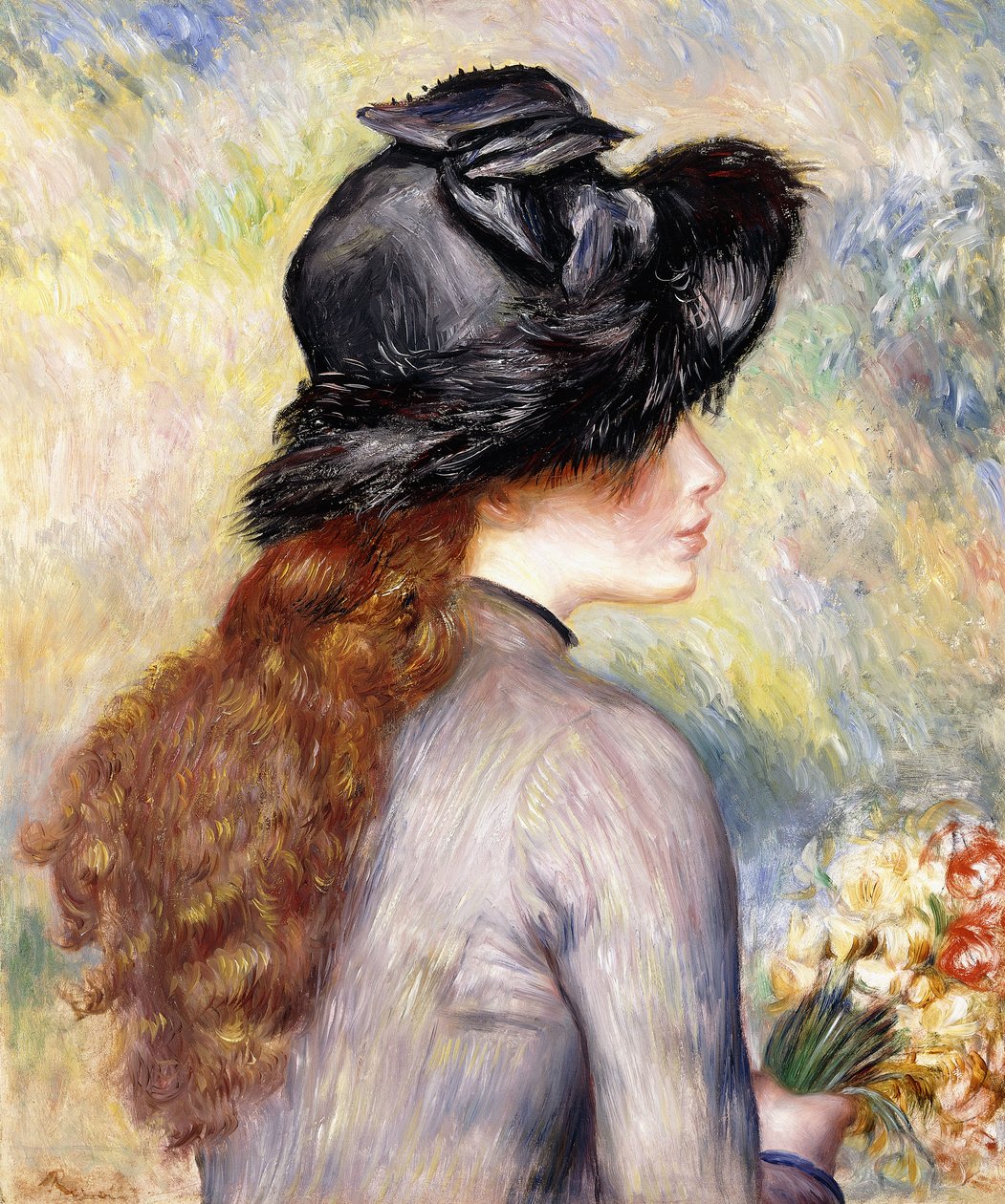 Young Girl Holding a Bouquet of Tulips by Pierre Auguste Renoir