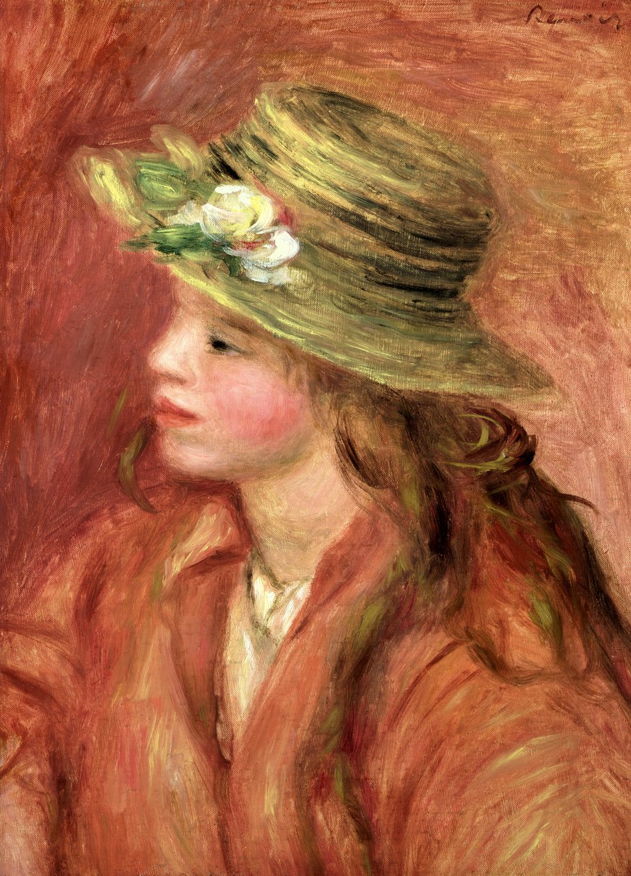 Young Girl in a Straw Hat, c.1908 by Pierre Auguste Renoir