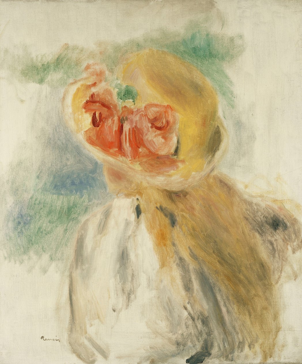 Young Girl with Flowers in her Hat by Pierre Auguste Renoir