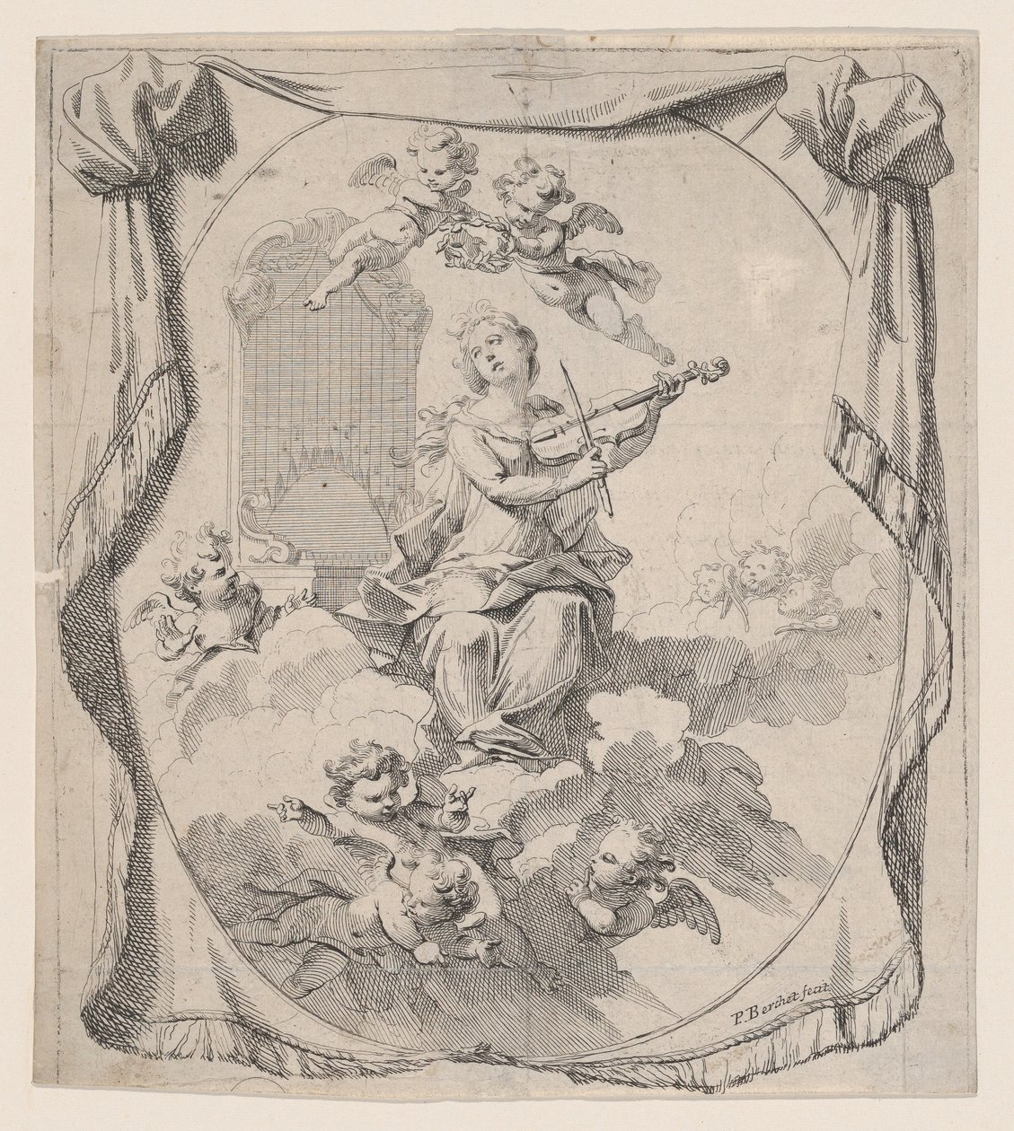 St. Cecilia on Clouds Upheld by Angels by Pierre Berchet