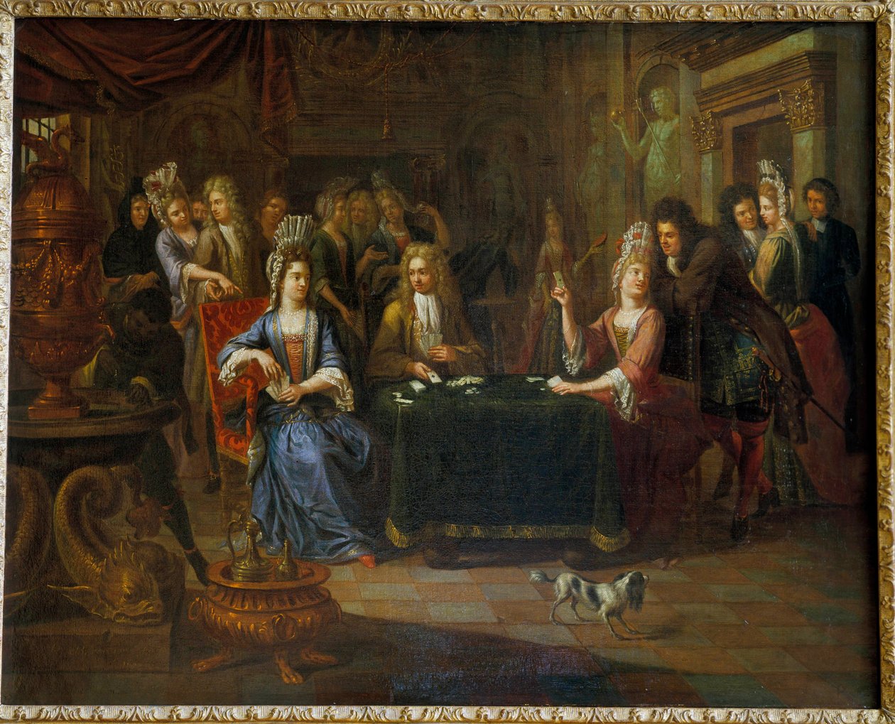 Nobles card players playing cards in a living room by Pierre Bergaigne