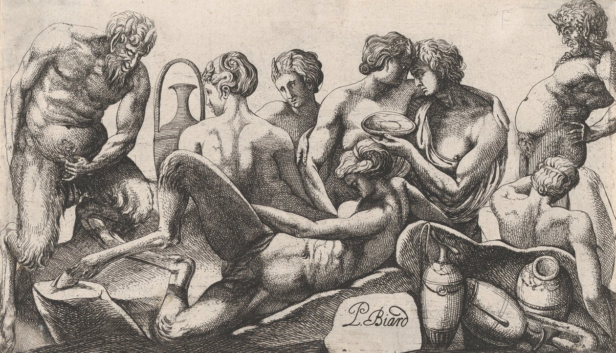 Eight Satyrs and Satyrresses Finishing a Meal by Pierre Biard