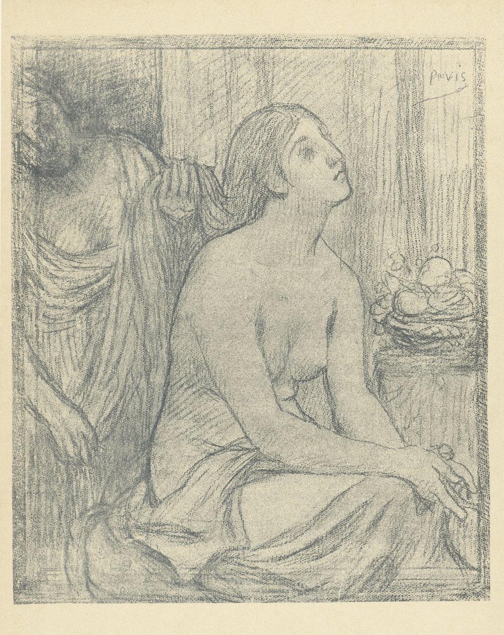 Woman Combing the Hair of a Half-Naked Sitting Woman Etude L