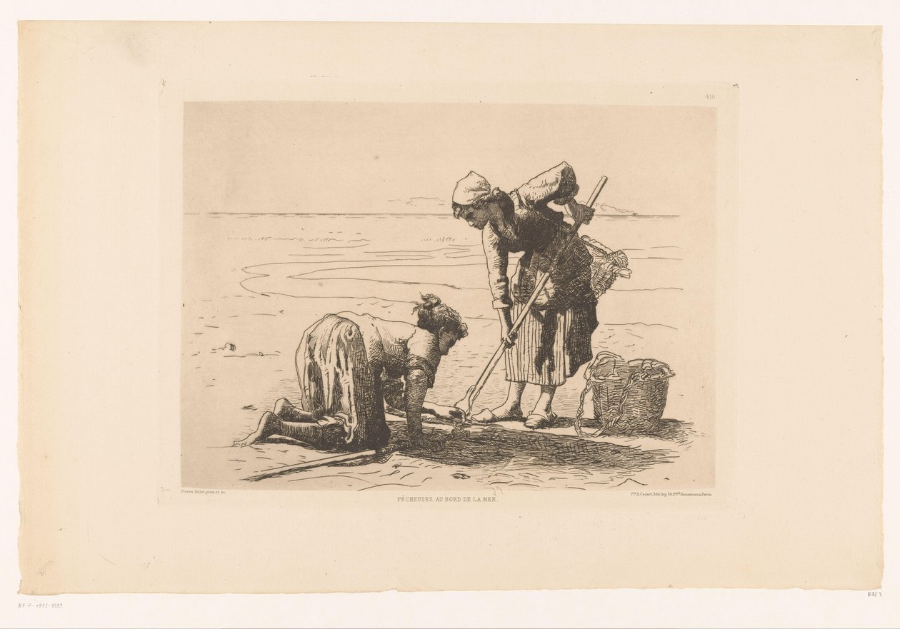 Fishermen on the Coastline, Fishers by the Sea (title on object) by Pierre Celestin Billet