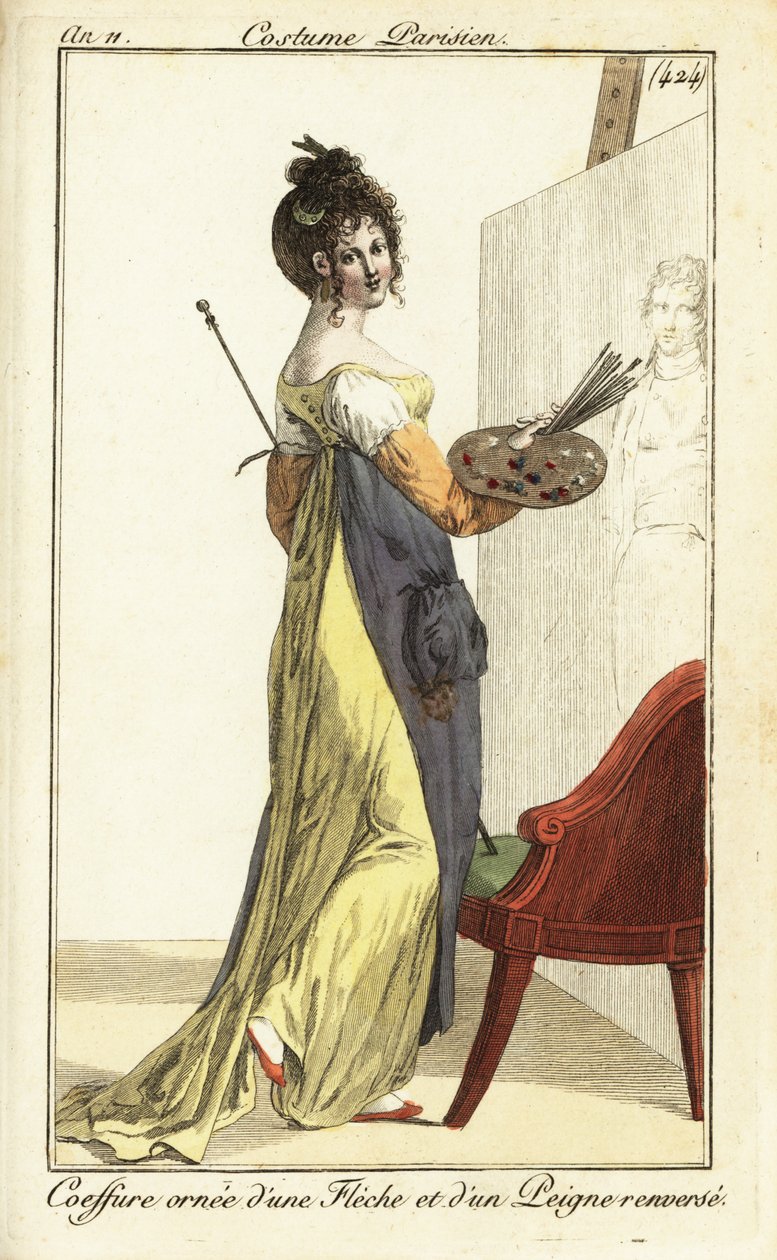 Woman artist in front of an oil painting, Paris by Pierre Charles Baquoy