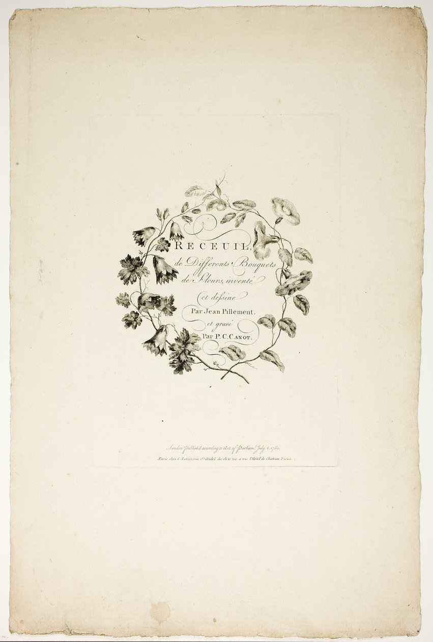 Cover for Collection of Different Bouquets of Flowers, Invented and Drawn by Jean Pillement and Engraved by P. C. Canot by Pierre Charles Canot