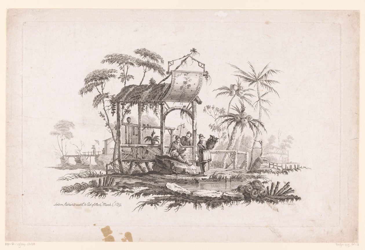 Figures with Baskets on Shore Chinese Genre Scenes in Landscapes (series title) by Pierre Charles Canot