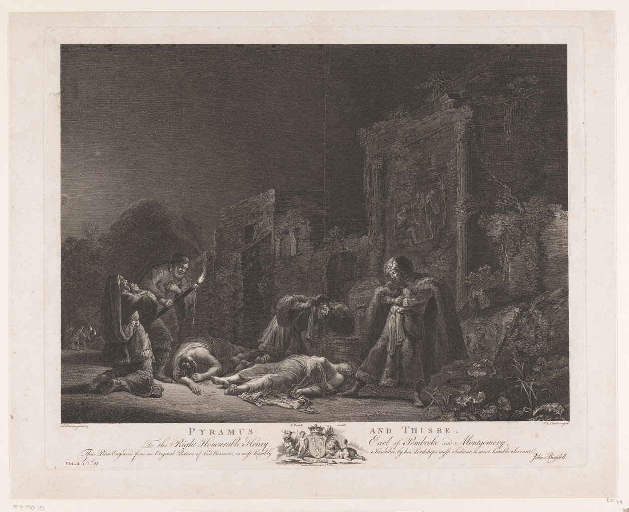 Pyramus and Thisbe (series title: The Most Capital Paintings in England) by Pierre Charles Canot