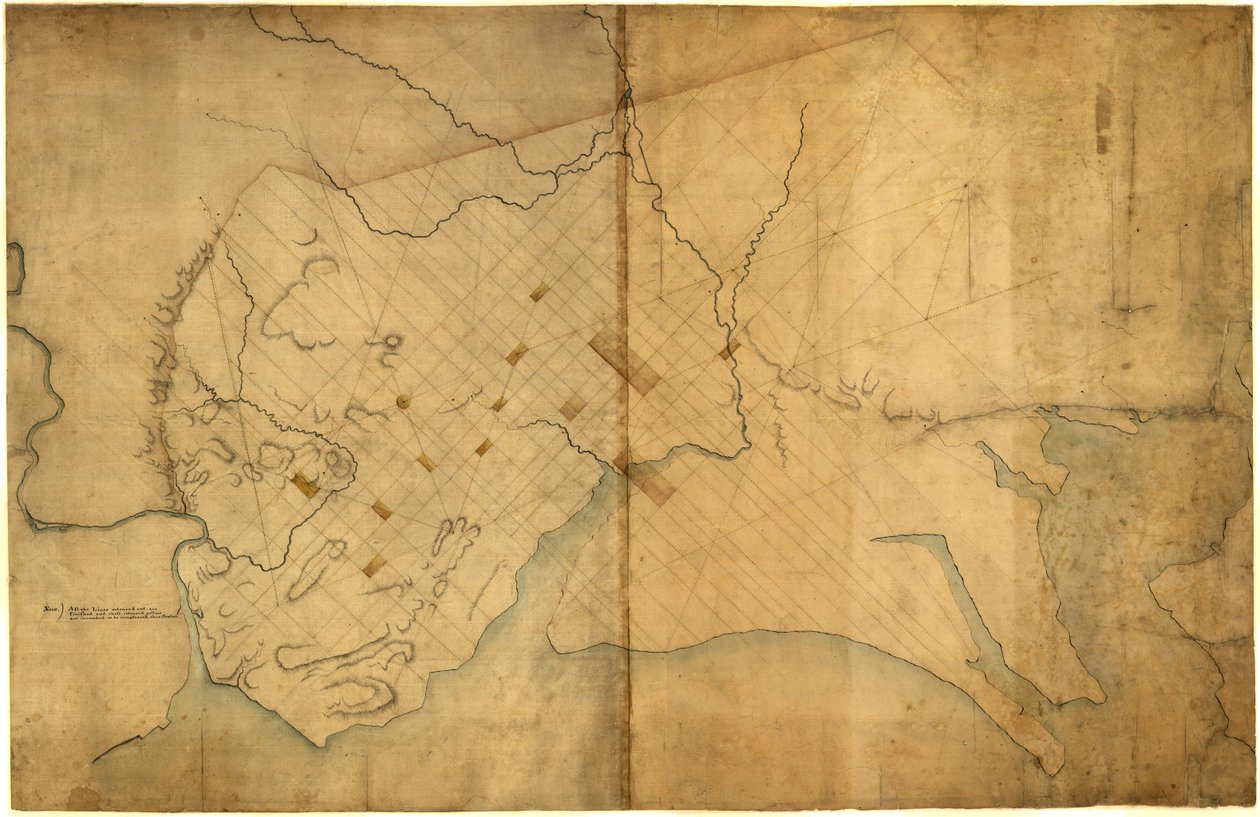Dotted Line Map of Washington, D.C., 1791, Before Aug. 19th by Pierre Charles L