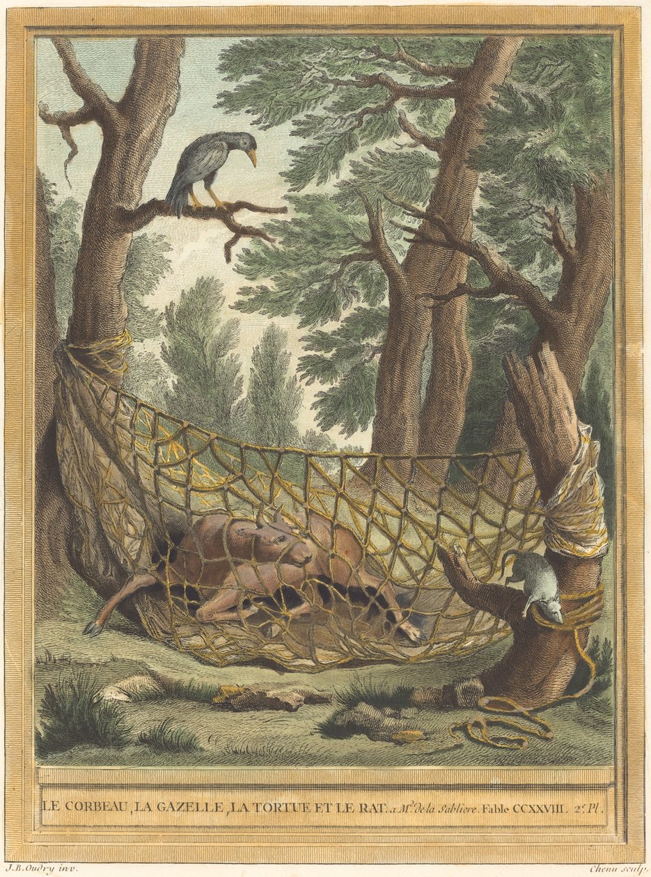 The Crow, the Gazelle, the Tortoise, and the Rat by Pierre Chenu after Jean Baptiste Oudry