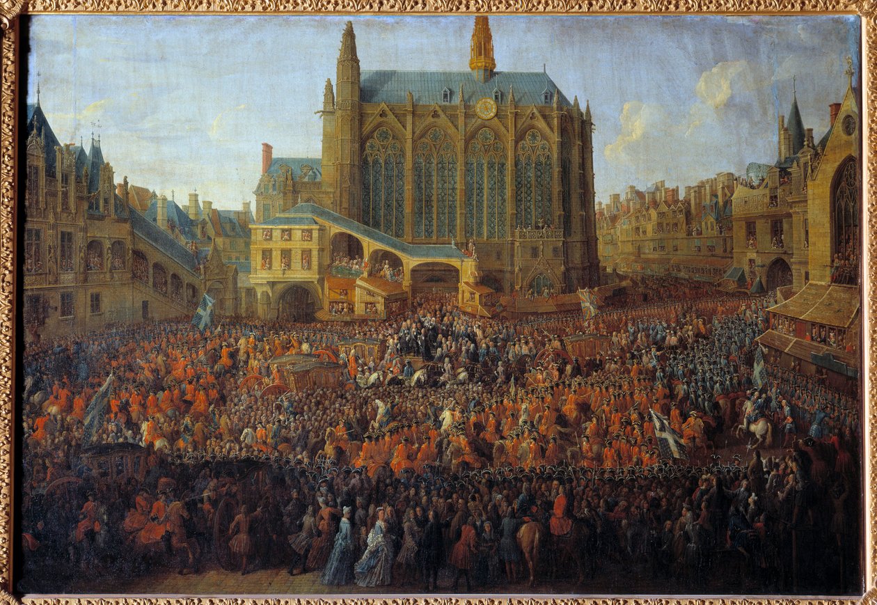 Departure of Louis XV after the bed of justice breaking the will of Louis XIV, held in the Grand Chamber of the Parliament of Paris by Pierre Denis Martin