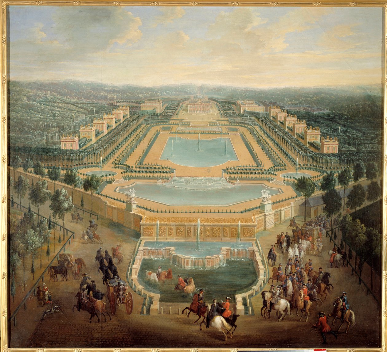 Perspective View of the Castle of Marly, King Louis XV Leaves the Castle by Pierre Denis Martin