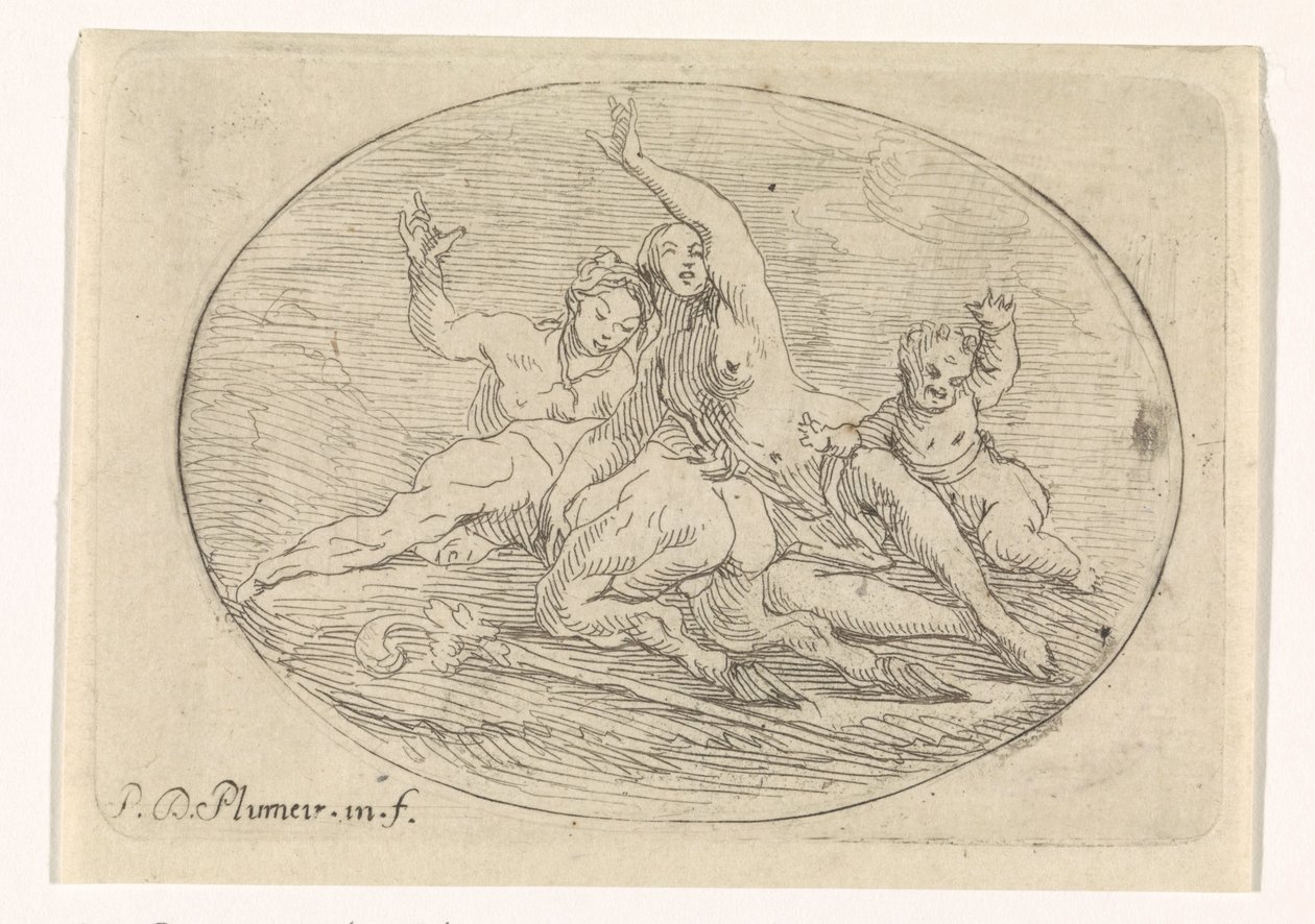 Two Women with a Satyr by Pierre Denis Plumier