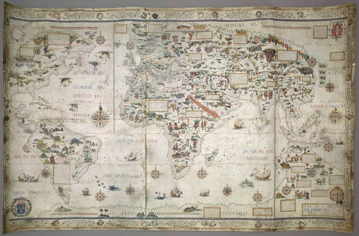World Map (Planisphere) (Add MS 24065) by Pierre Descaliers