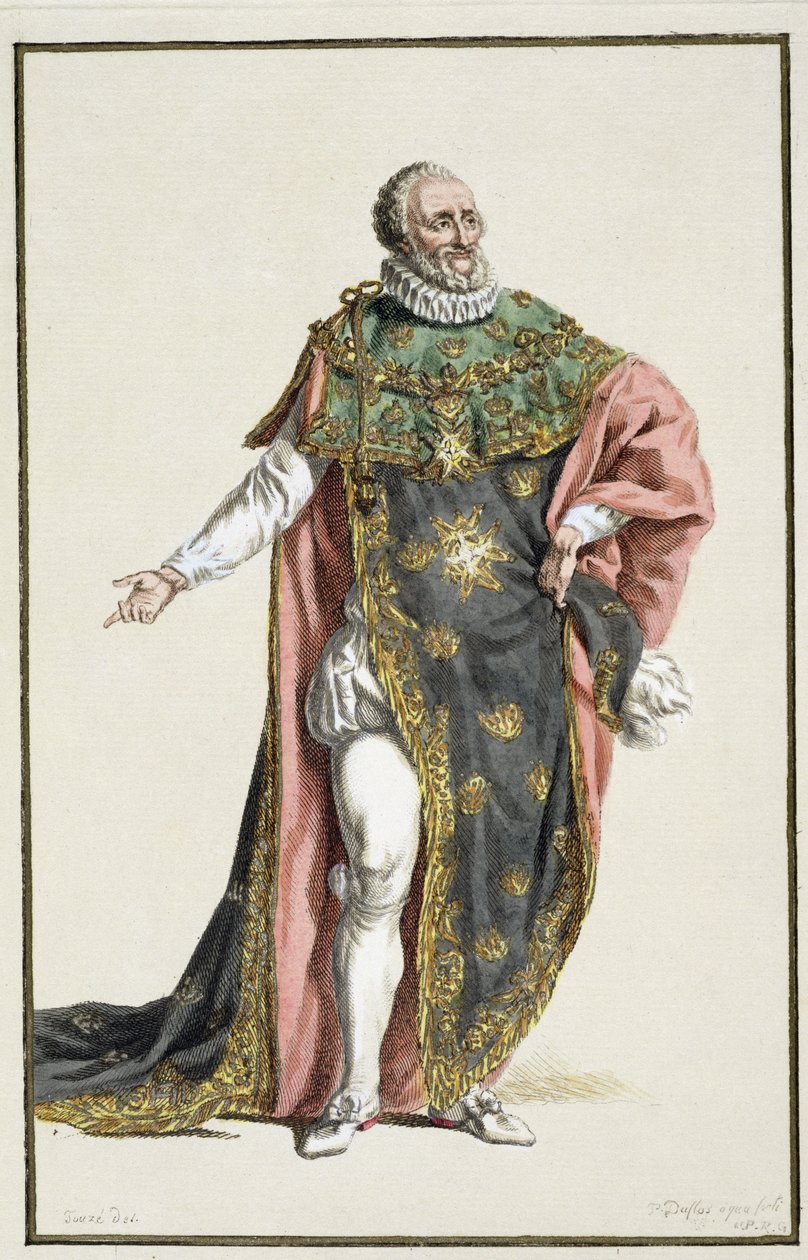 Henri IV King of France, from Receuil des Estampes, Representant les Rangs et les Dignites, suivant le Costume de toutes les Nations existantes, Published 1780 by Pierre Duflos