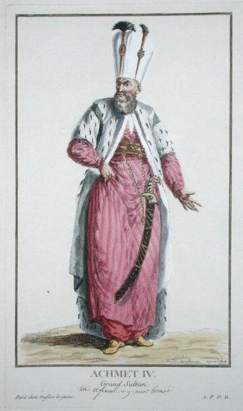 Sultan Achmet IV (r.1603-17) from Recuil des Estampes, representing the Ranks and Dignities, following the Costume of all existing Nations, published 1780 by Pierre Duflos