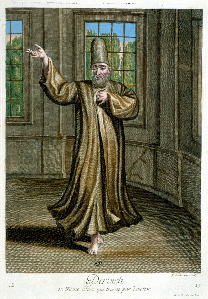 Dervich, or Turkish monk who dances by devotion, “Collection of 100 prints representing different nations of the Levant in 1707 and 1708” by orders of M. de Frriol, ambassador of the king at the Porte and updated in 1712-13 by the care of M. Le Hay, Basan  by Pierre François Basan