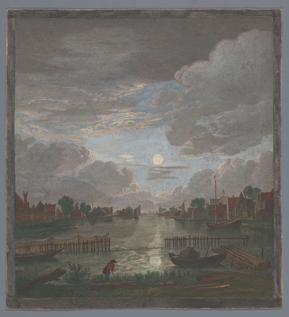 View of a Canal near the City of Haarlem by Moonlight by Pierre François Basan