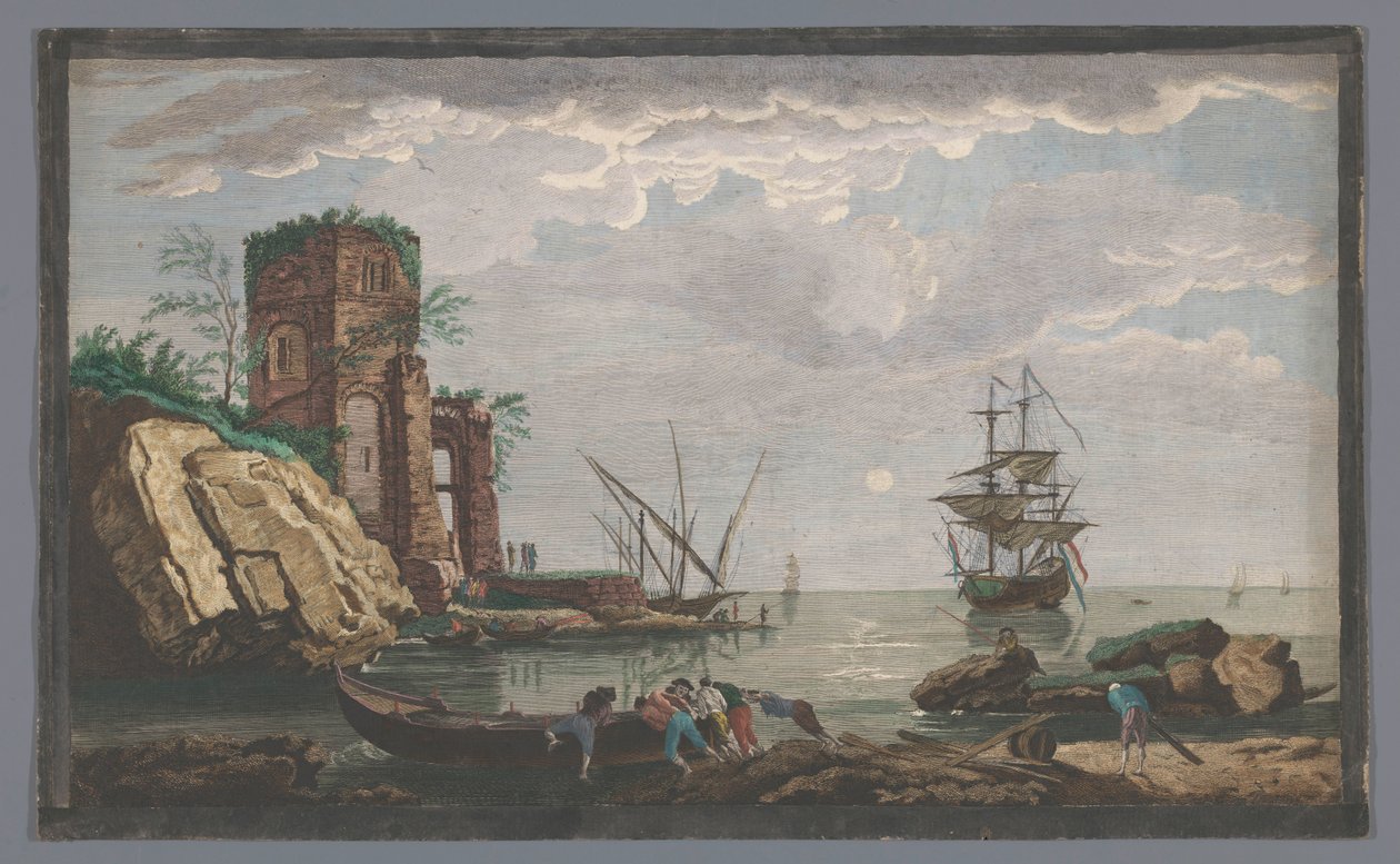 View of a Coast Near the City of Toulon by Moonlight by Pierre François Basan
