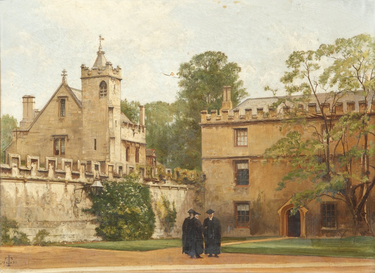 The Grammar Hall from St Johns Quadrangle in 1881: President Bulley in the Lodgings Drive and Two Others, 1881 by Pierre François Joseph Tonneau