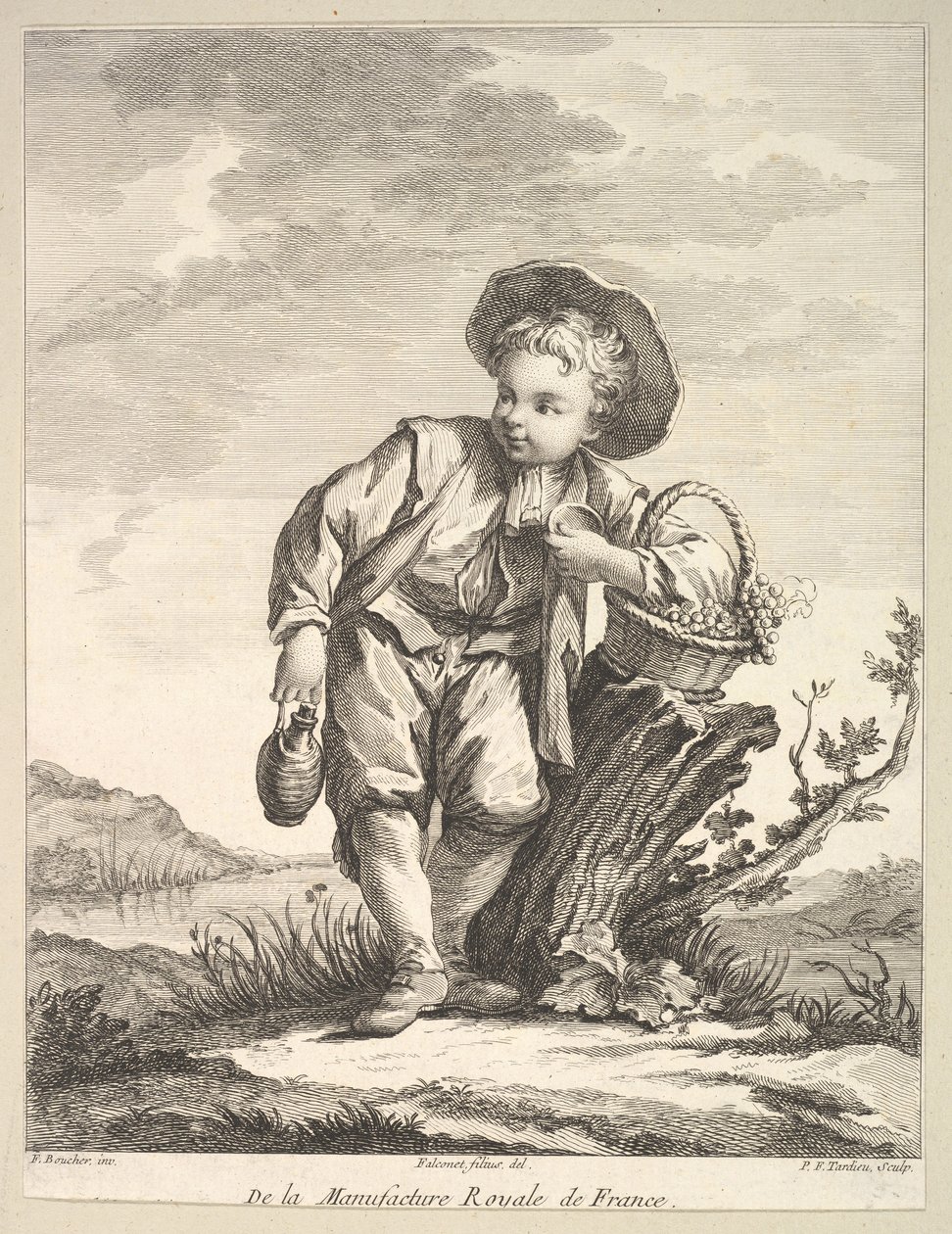 Little Boy Holding a Basket of Grapes, from Deuxième Livre de Figures d