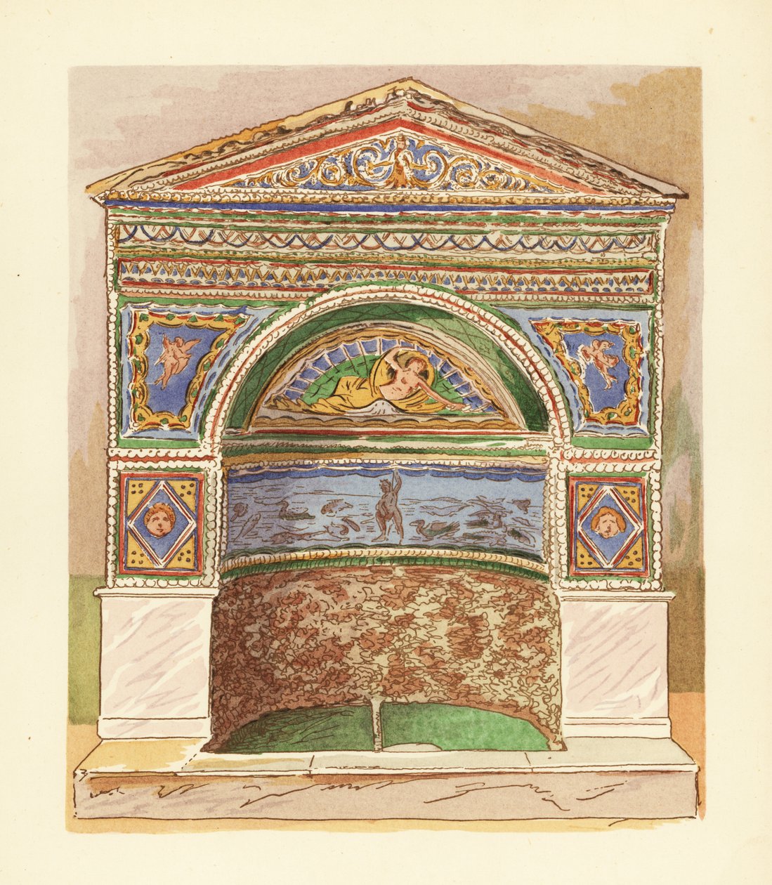 Enamel mosaic fountain in the House of the Bear, Pompeii by Pierre Gusman