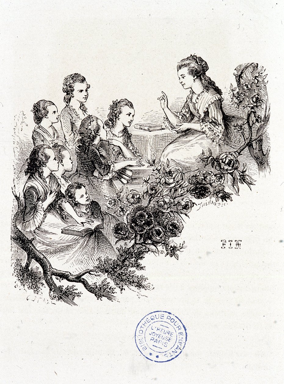 Young housekeeper telling a story to a group of children - in 
