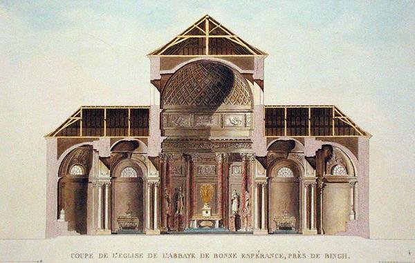 Cross Section of the Abbey Church of Bonne Esperance, near Binche, Belgium, from 