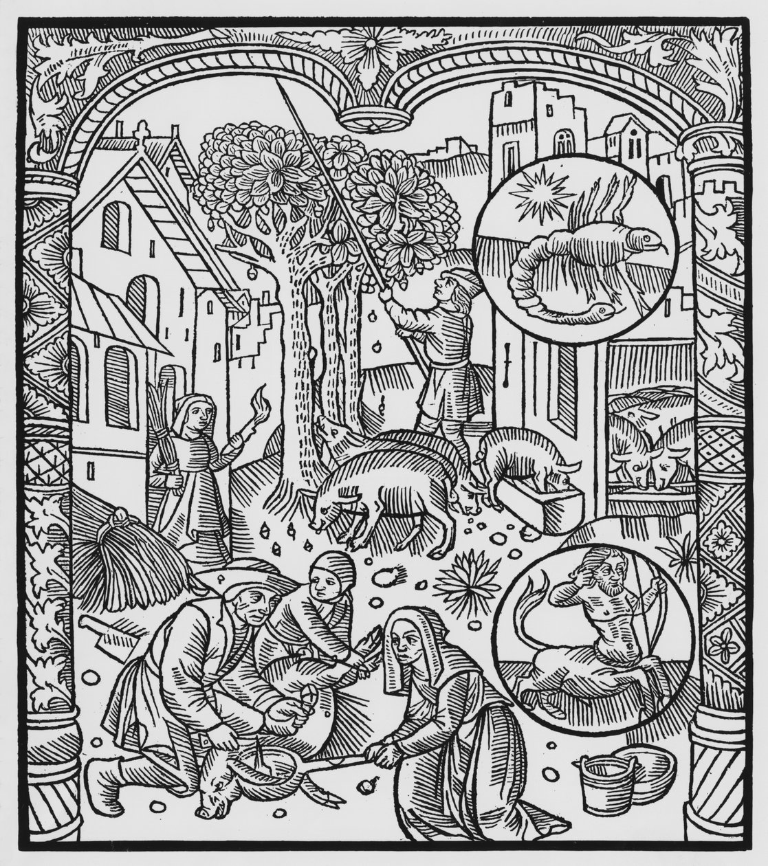 November, Killing the Pig and Harvesting Acorns, Scorpio, Illustration from the 