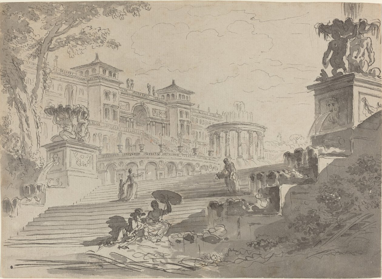 Fantasy on the Villa Medici with Fountains by Pierre Lelu