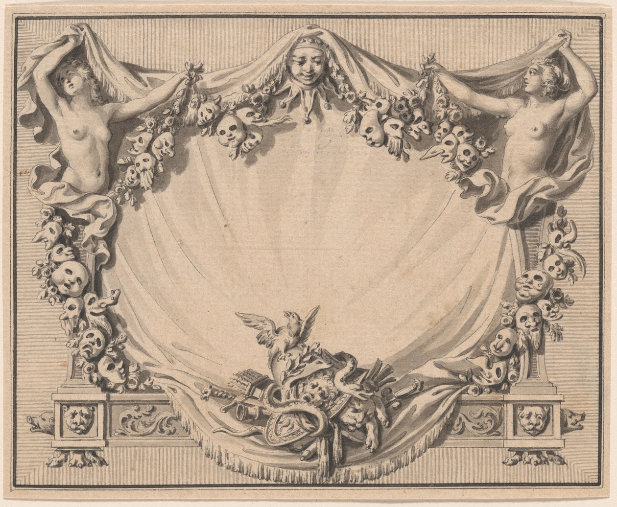 A Cartouche with Theater Masks by Pierre Philippe Choffard