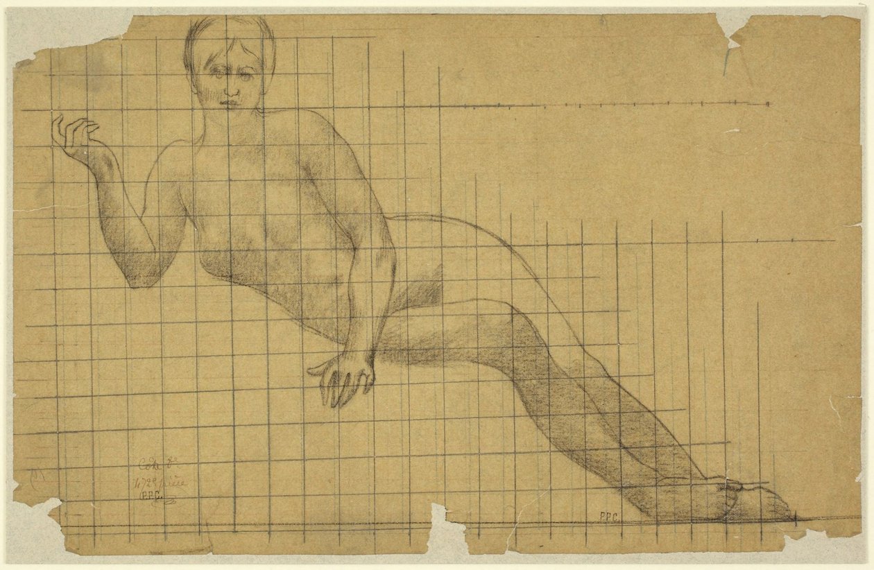 Reclining Female Nude, Study in Reverse for Figure in Hemicycle of the Sorbonne: Letters, Science, and Arts, Sorbonne, Paris by Pierre Puvis de Chavannes
