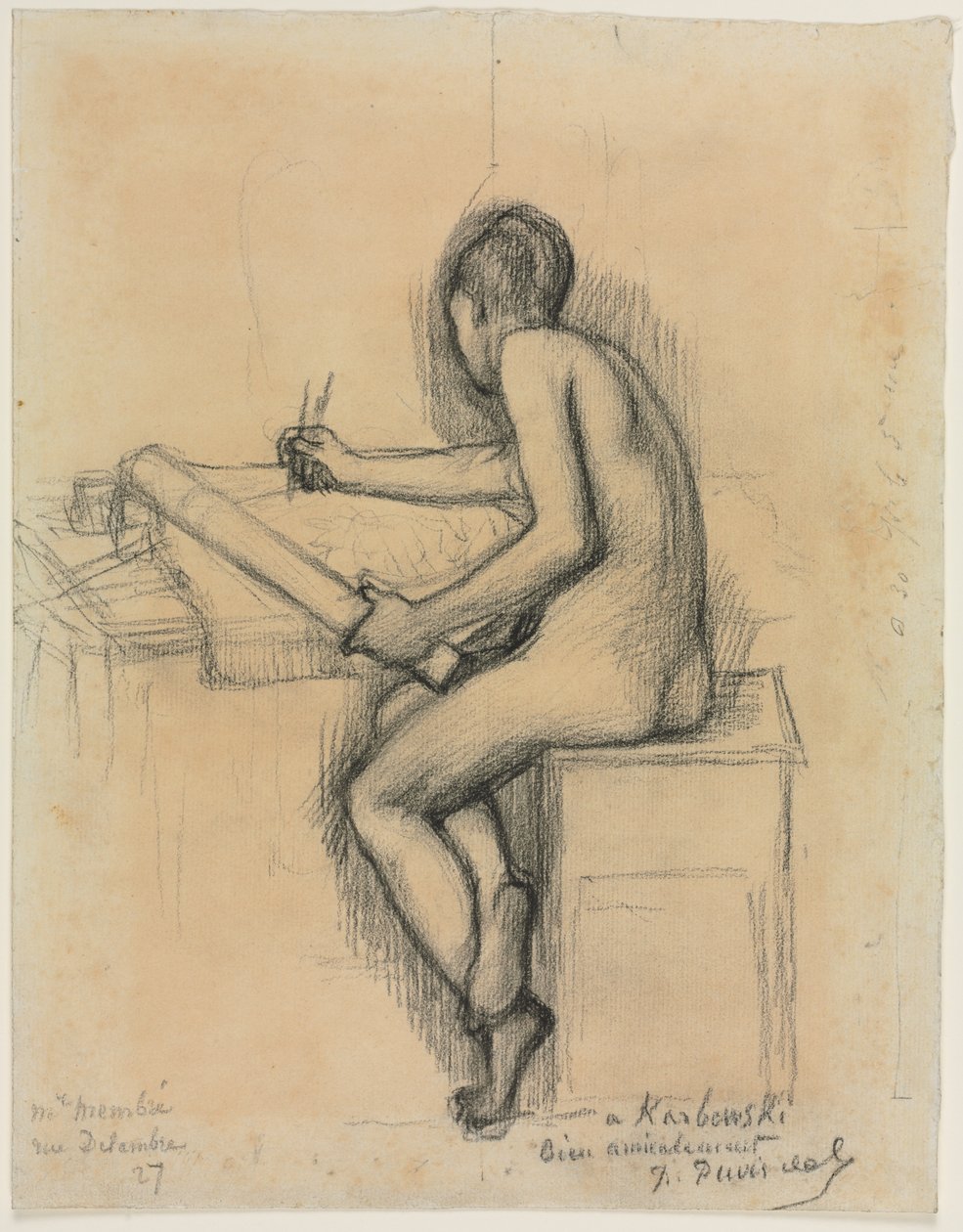 Study of a Seated Nude Female Model Drawing by Pierre Puvis de Chavannes