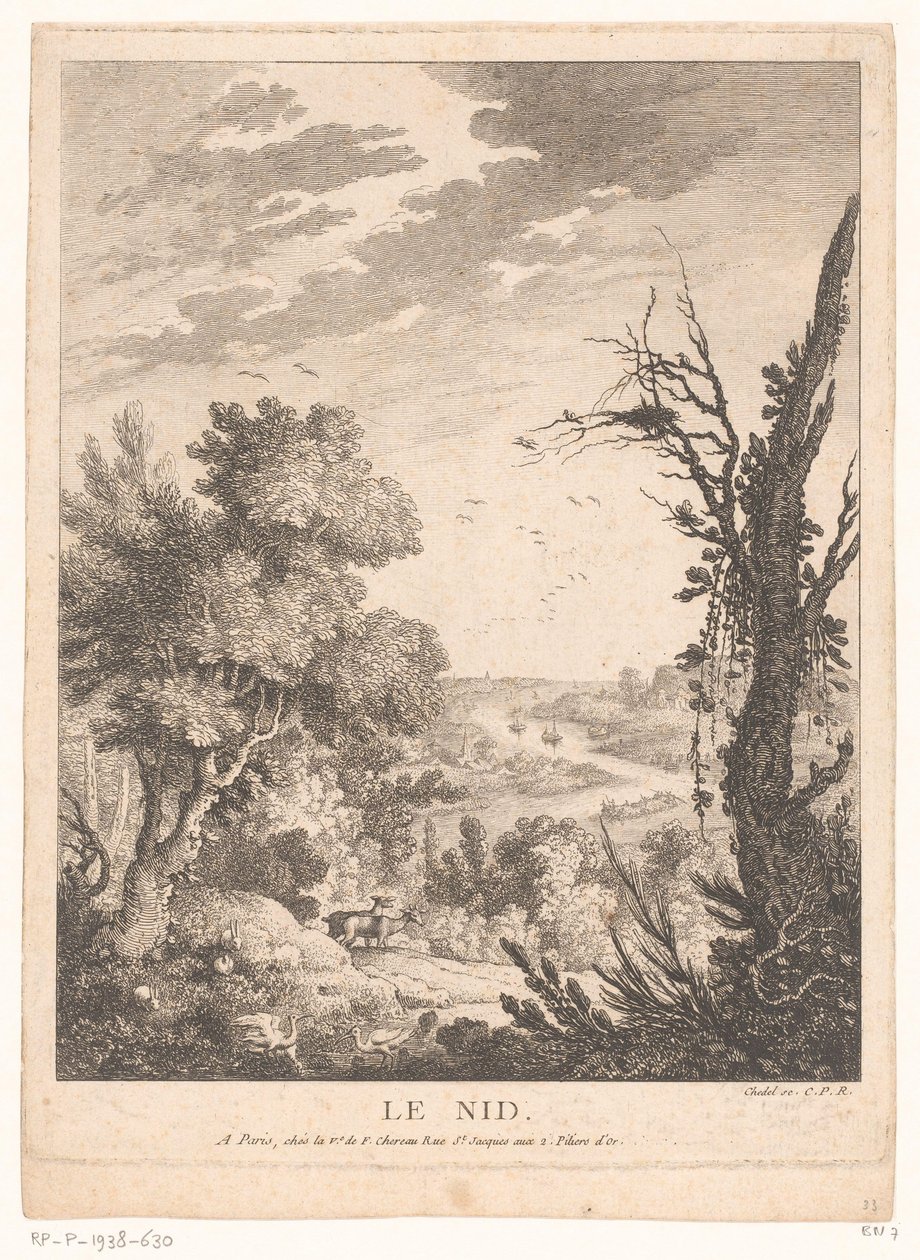 Landscape with Deer, Rabbits, and Birds with a River in the Background by Pierre Quentin Chedel
